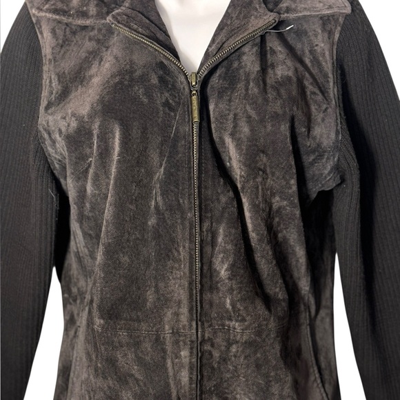 FABIO brown genuine leather with sweater sleeves jacket sz Medium vintage Y2K - Picture 7 of 17